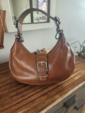 Coach  Brown Leather Shoulder Bag with Buckle Detail